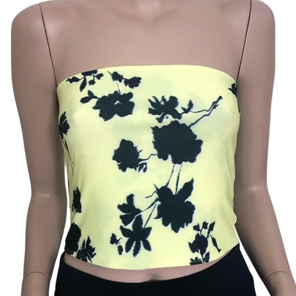 πΈ Nordstrom Open Edit Yellow and Black Floral Bandeau Top Cropped Tank NWOT - Picture 9 of 12